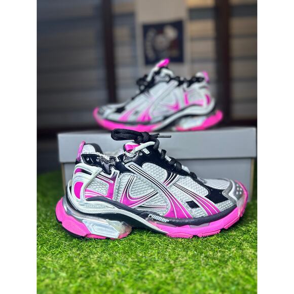 Balenciaga Women's Runner Sneaker in Silver/black/neon-pink - Picture 1 of 8